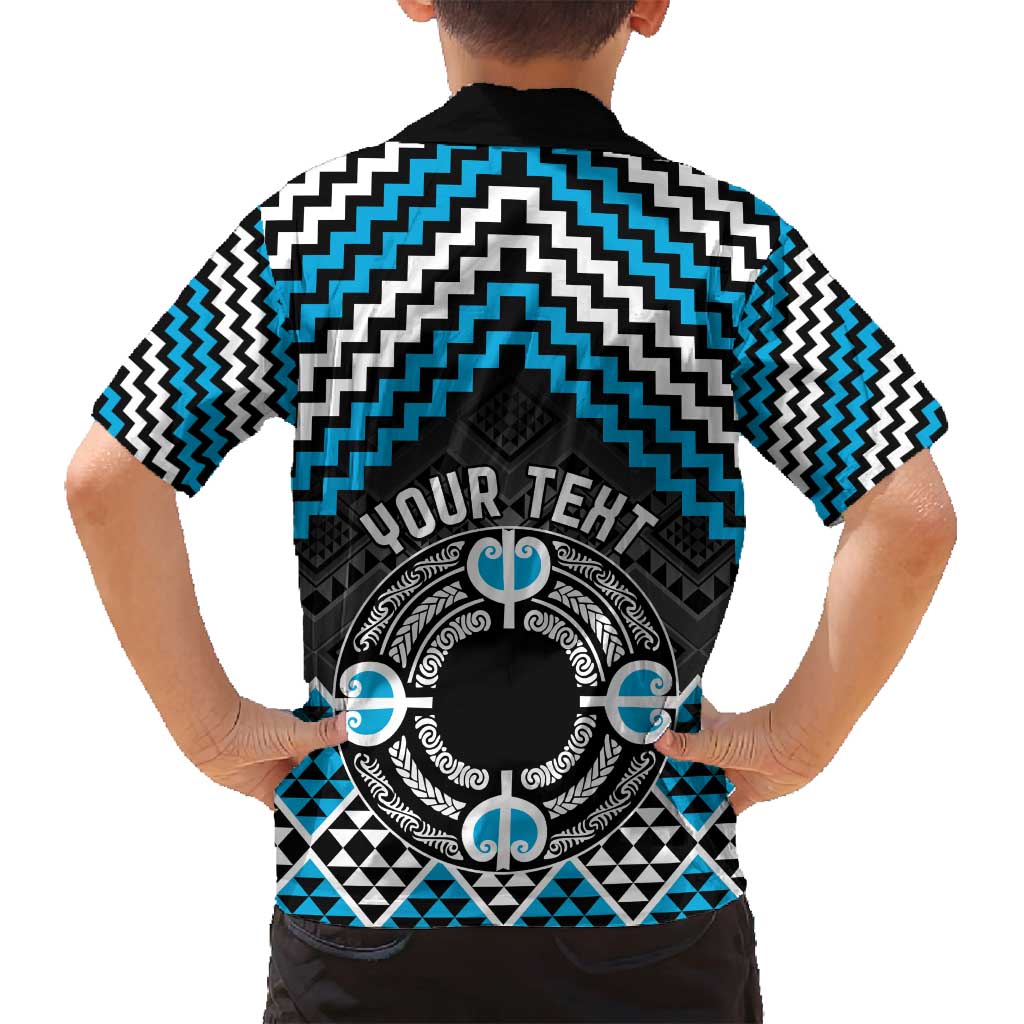 Personalised Aotearoa Niho Taniwha Motif Family Matching Summer Maxi Dress and Hawaiian Shirt Blue Style LT9 - Polynesian Pride
