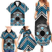 Personalised Aotearoa Niho Taniwha Motif Family Matching Summer Maxi Dress and Hawaiian Shirt Blue Style LT9 - Polynesian Pride