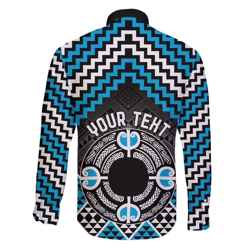 Personalised Aotearoa Niho Taniwha Motif Family Matching Summer Maxi Dress and Hawaiian Shirt Blue Style LT9 - Polynesian Pride