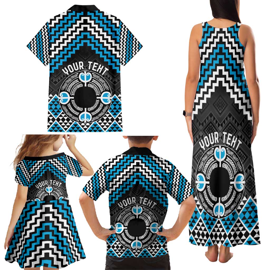 Personalised Aotearoa Niho Taniwha Motif Family Matching Tank Maxi Dress and Hawaiian Shirt Blue Style LT9 - Polynesian Pride