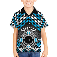 Personalised Aotearoa Niho Taniwha Motif Family Matching Tank Maxi Dress and Hawaiian Shirt Blue Style LT9 Son's Shirt Blue - Polynesian Pride