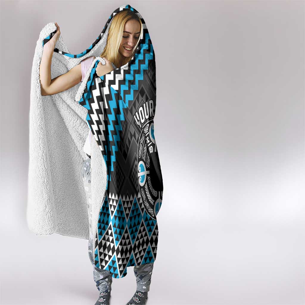 Personalised Aotearoa Niho Taniwha Motif Hooded Blanket Blue Style