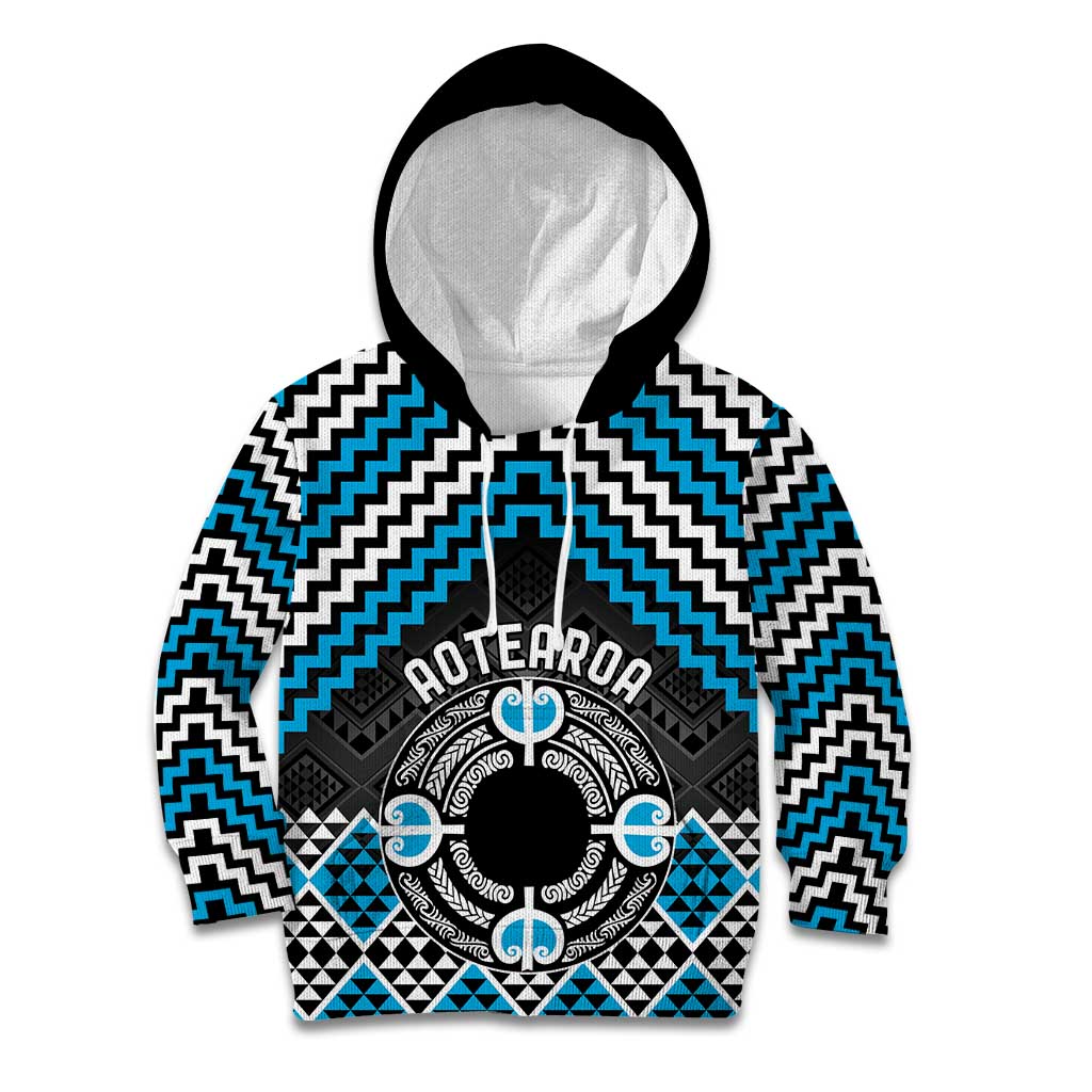 Personalised Aotearoa Niho Taniwha Motif Kid Hoodie Blue Style LT9 Hoodie Blue - Polynesian Pride