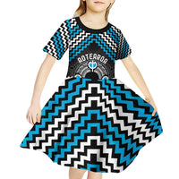 Personalised Aotearoa Niho Taniwha Motif Kid Short Sleeve Dress Blue Style