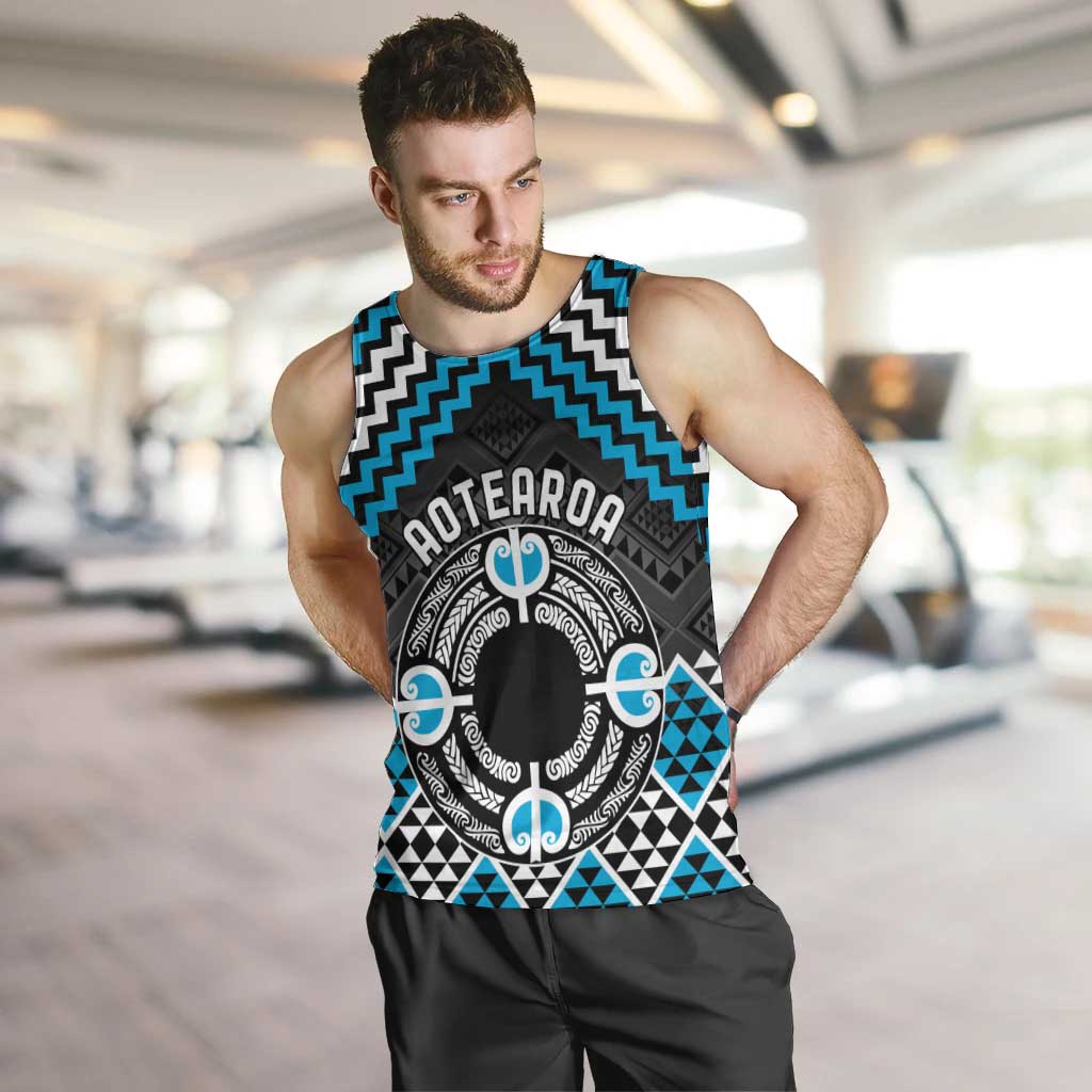 Personalised Aotearoa Niho Taniwha Motif Men Tank Top Blue Style LT9 Blue - Polynesian Pride