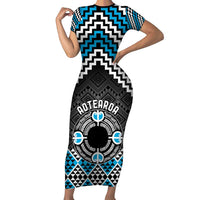 Personalised Aotearoa Niho Taniwha Motif Short Sleeve Bodycon Dress Blue Style