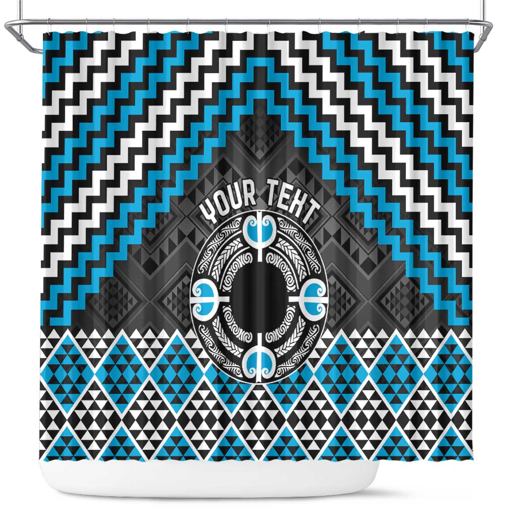 Personalised Aotearoa Niho Taniwha Motif Shower Curtain Blue Style LT9 Blue - Polynesian Pride