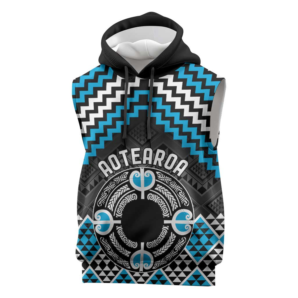 Personalised Aotearoa Niho Taniwha Motif Sleeveless Hoodie Blue Style LT9 Blue - Polynesian Pride