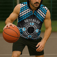 Personalised Aotearoa Niho Taniwha Motif Sleeveless Zip Hoodie Blue Style - Polynesian Pride