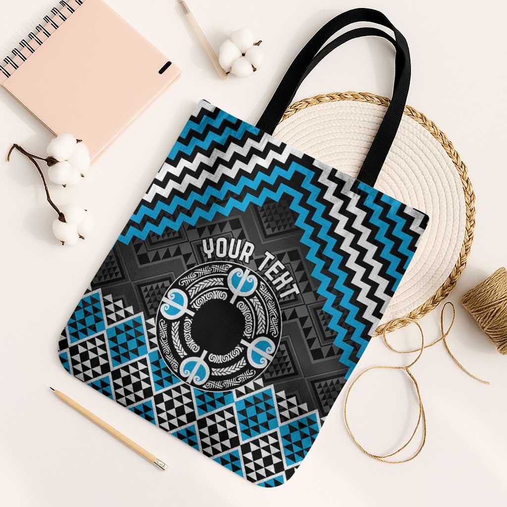 Personalised Aotearoa Niho Taniwha Motif Tote Bag Blue Style - Polynesian Pride
