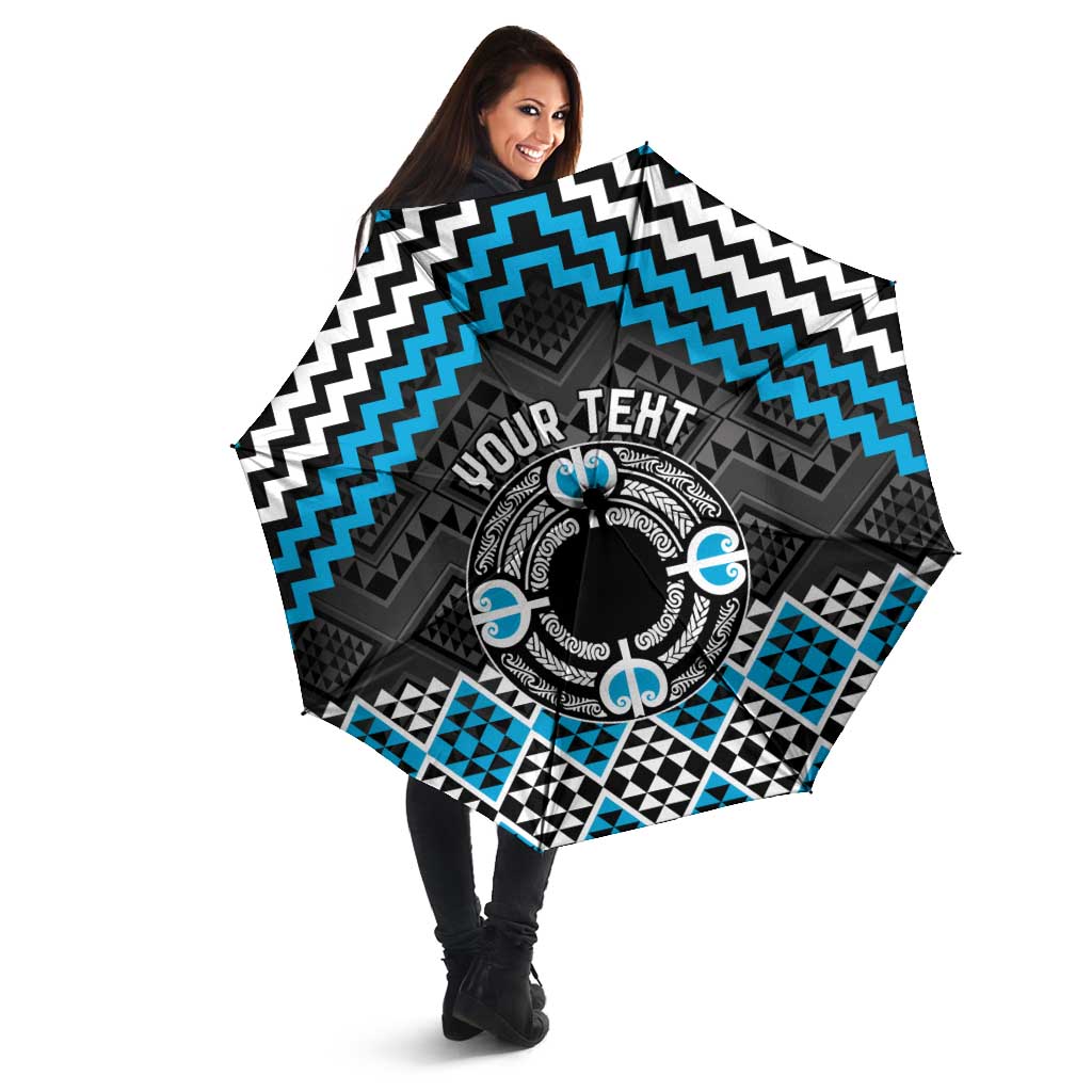 Personalised Aotearoa Niho Taniwha Motif Umbrella Blue Style - Polynesian Pride