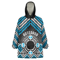 Personalised Aotearoa Niho Taniwha Motif Wearable Blanket Hoodie Blue Style LT9 One Size Blue - Polynesian Pride