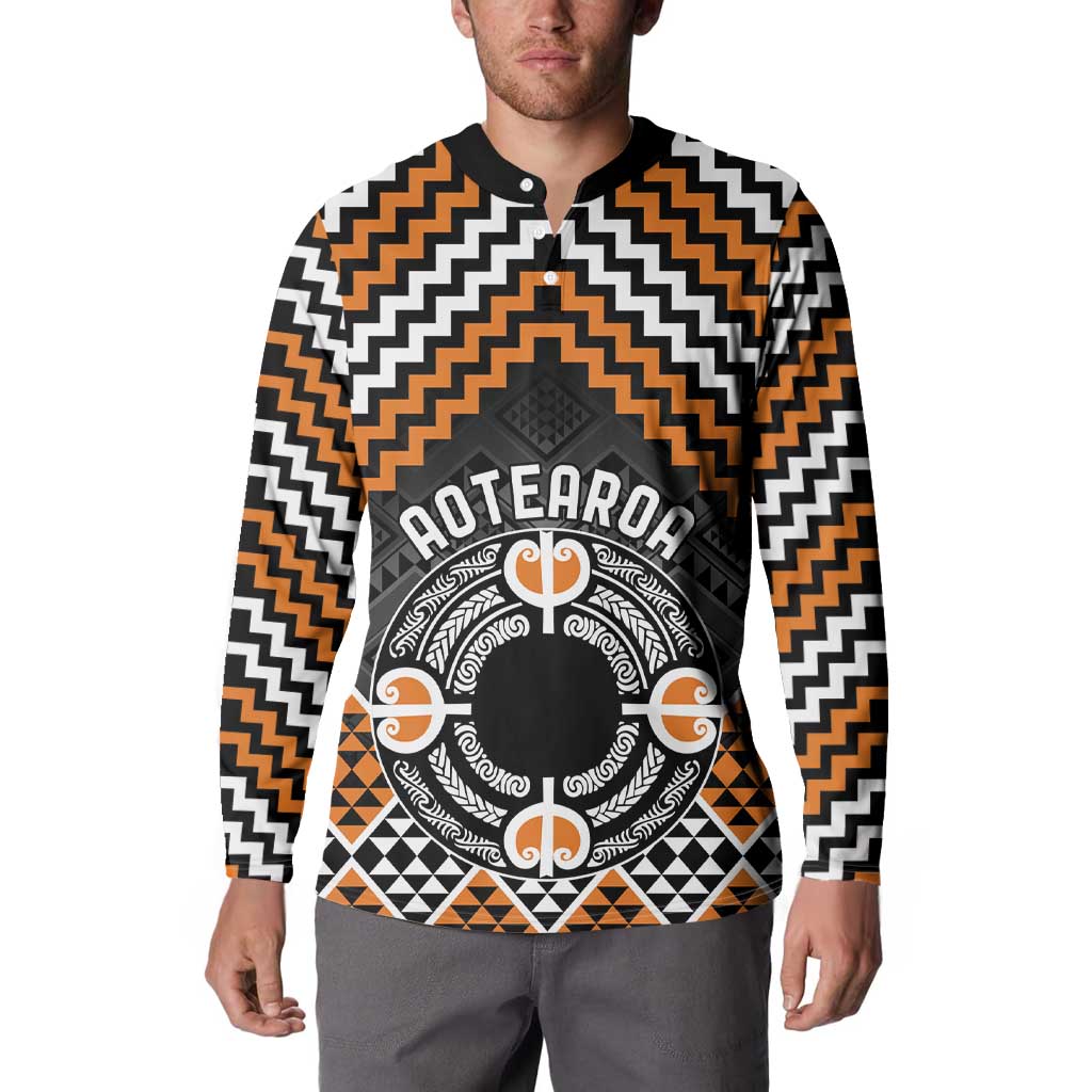 Personalised Aotearoa Niho Taniwha Motif Button Sweatshirt Gold Style