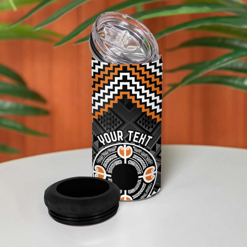 Personalised Aotearoa Niho Taniwha Motif 4 in 1 Can Cooler Tumbler Gold Style