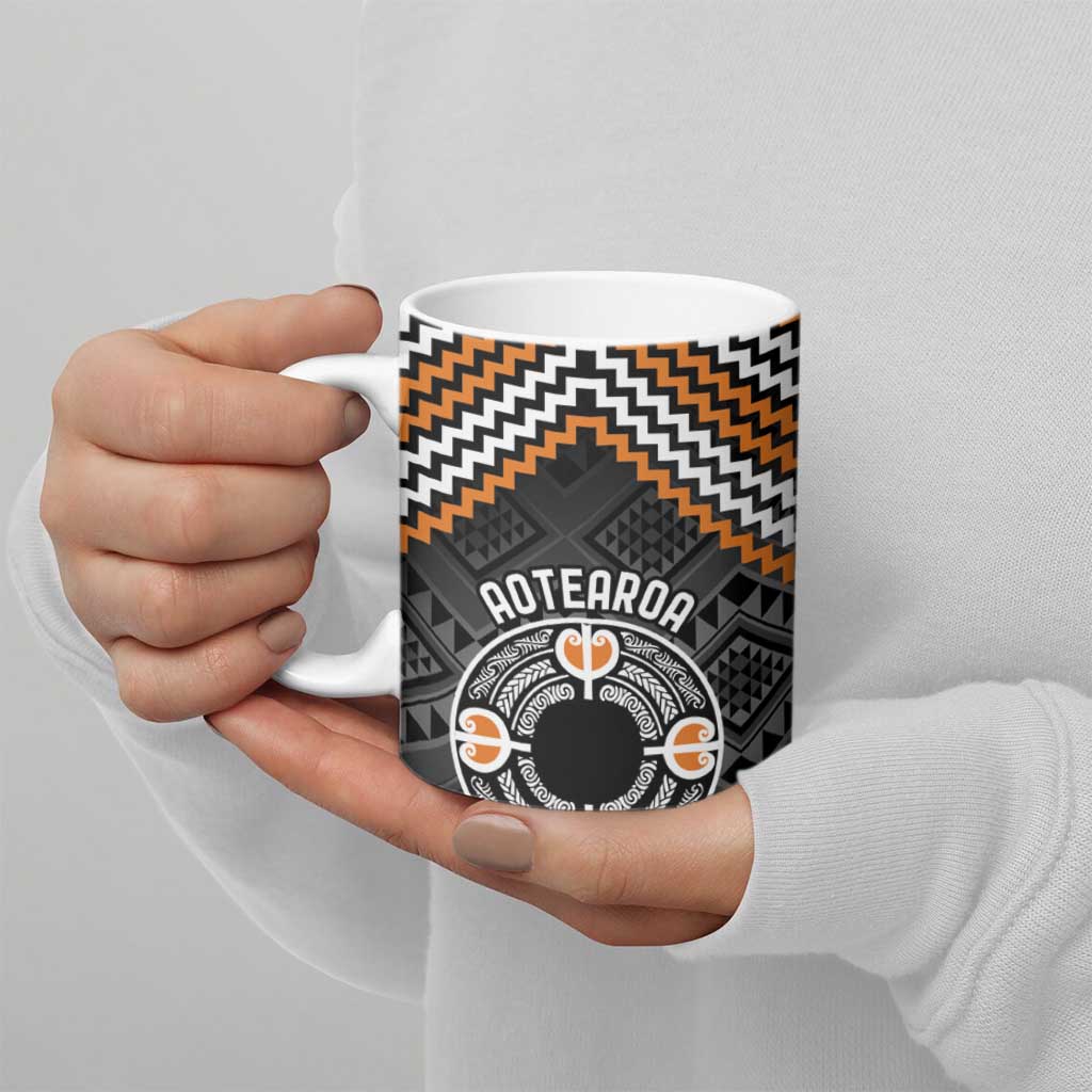 Personalised Aotearoa Niho Taniwha Motif Ceramic Mug Gold Style - Polynesian Pride
