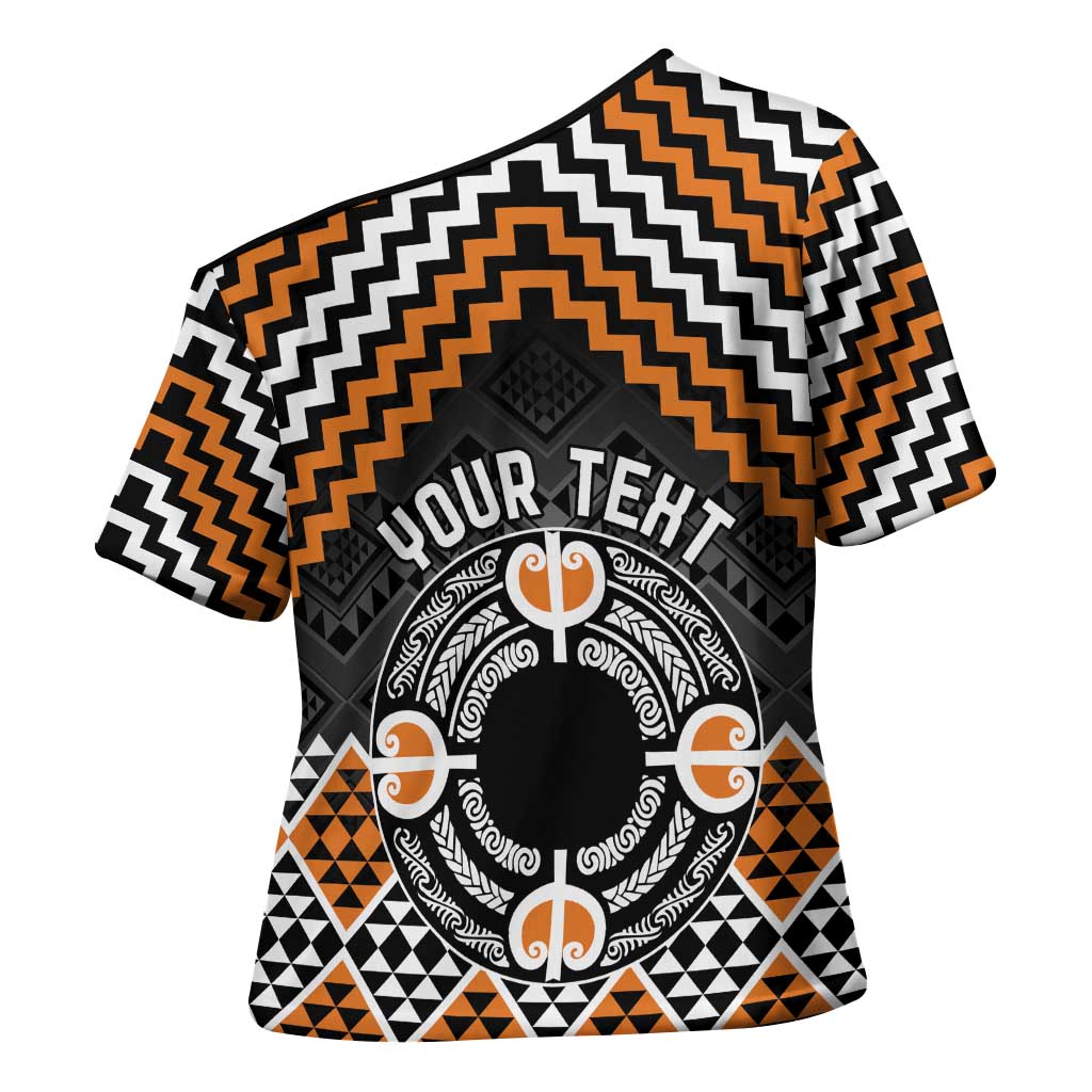 Personalised Aotearoa Niho Taniwha Motif Cross Shoulder Shirt Gold Style - Polynesian Pride