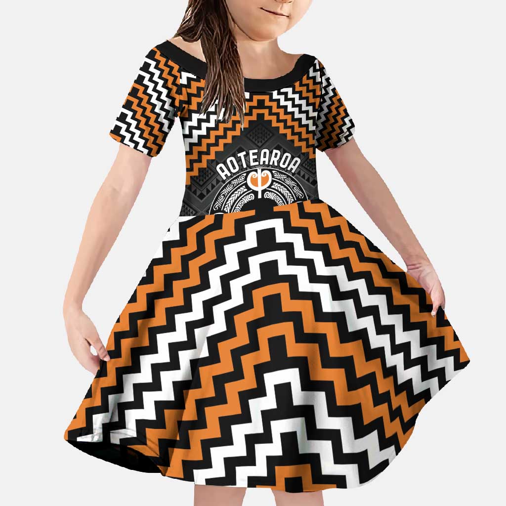 Personalised Aotearoa Niho Taniwha Motif Family Matching Mermaid Dress and Hawaiian Shirt Gold Style LT9 Daughter's Dress Gold - Polynesian Pride