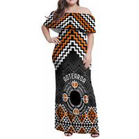 Personalised Aotearoa Niho Taniwha Motif Family Matching Off Shoulder Maxi Dress and Hawaiian Shirt Gold Style LT9 Mom's Dress Gold - Polynesian Pride