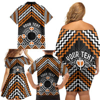 Personalised Aotearoa Niho Taniwha Motif Family Matching Off Shoulder Short Dress and Hawaiian Shirt Gold Style LT9 - Polynesian Pride