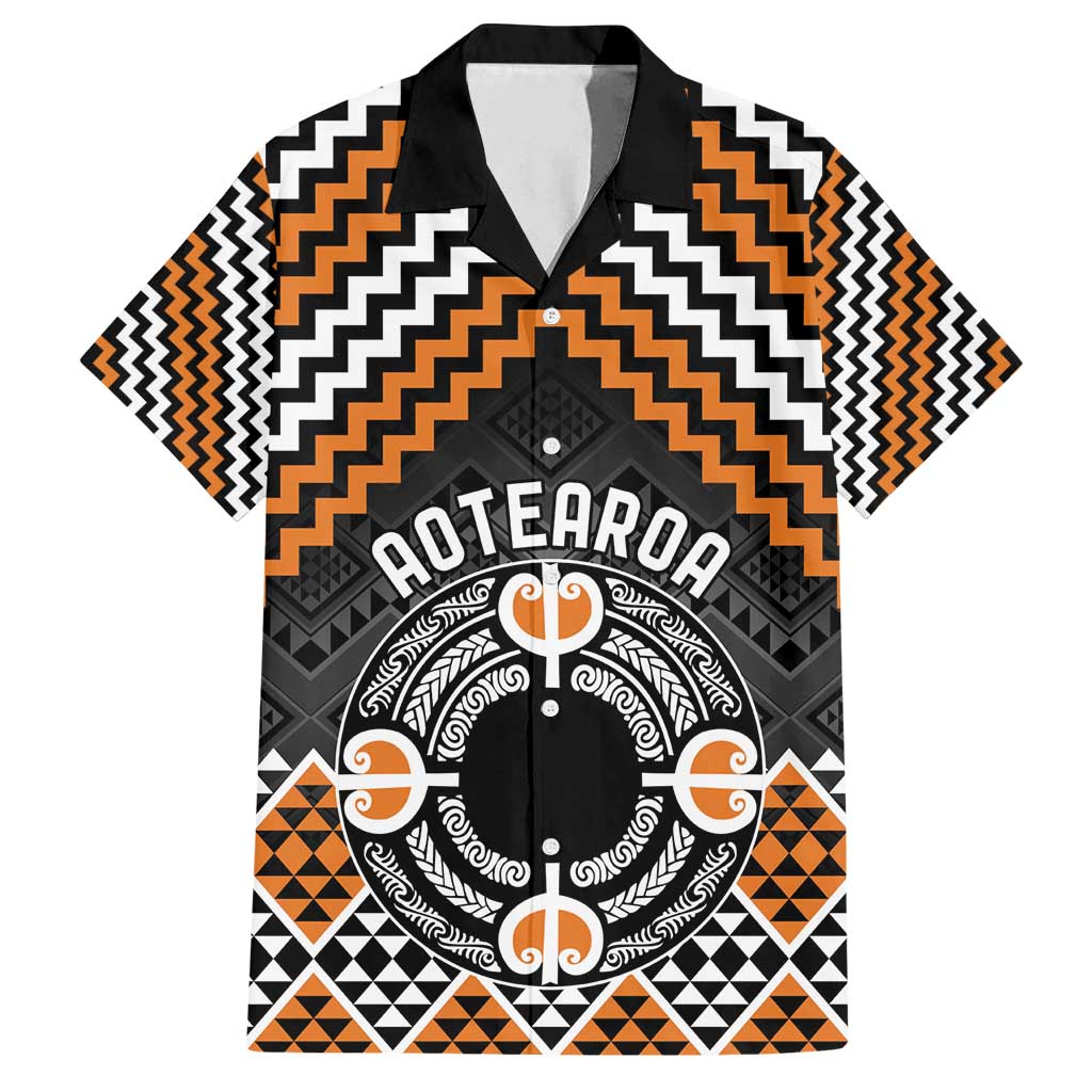 Personalised Aotearoa Niho Taniwha Motif Family Matching Off Shoulder Short Dress and Hawaiian Shirt Gold Style LT9 Dad's Shirt - Short Sleeve Gold - Polynesian Pride