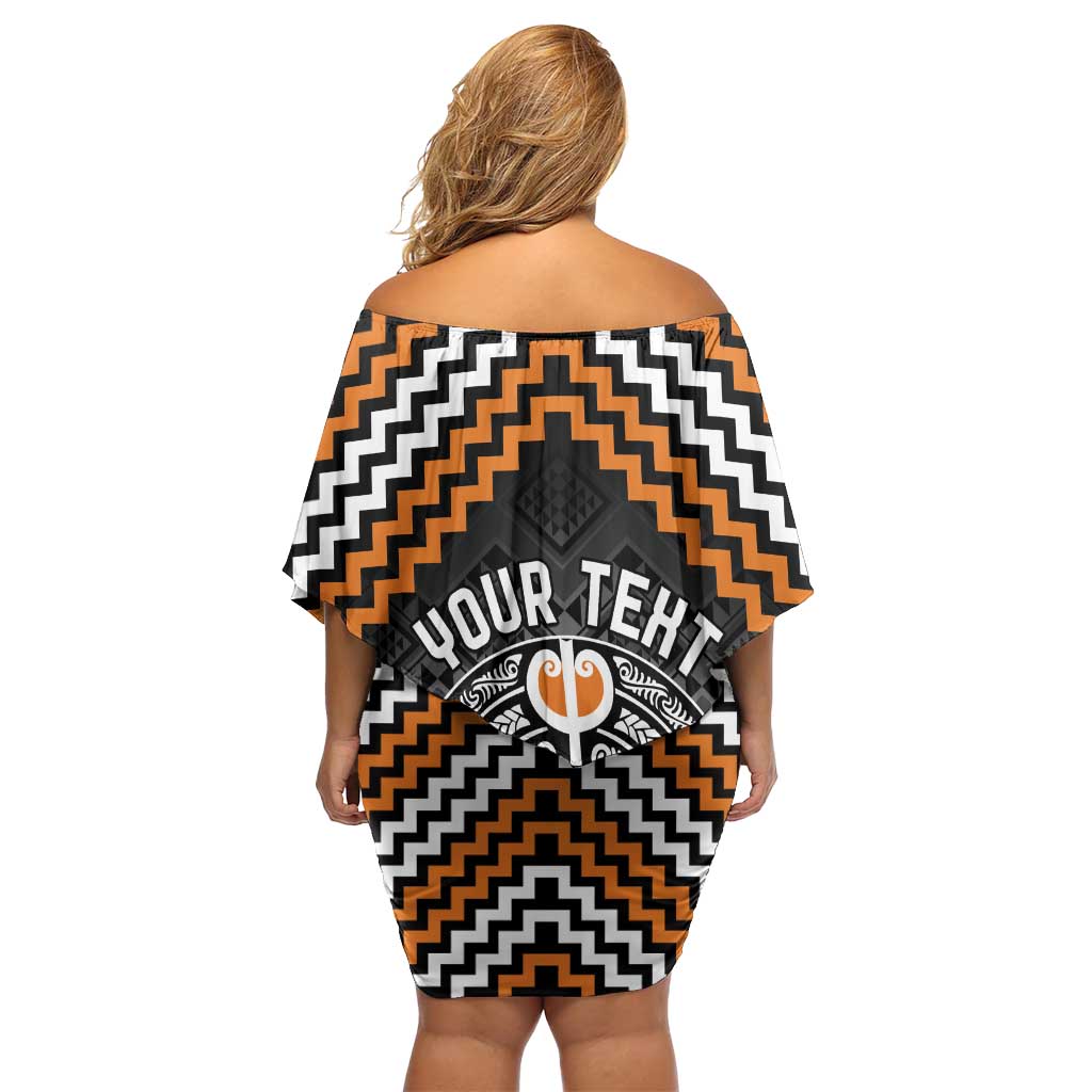 Personalised Aotearoa Niho Taniwha Motif Family Matching Off Shoulder Short Dress and Hawaiian Shirt Gold Style LT9 - Polynesian Pride