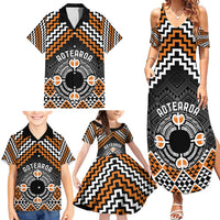 Personalised Aotearoa Niho Taniwha Motif Family Matching Summer Maxi Dress and Hawaiian Shirt Gold Style LT9 - Polynesian Pride