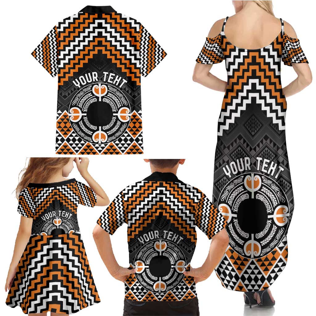 Personalised Aotearoa Niho Taniwha Motif Family Matching Summer Maxi Dress and Hawaiian Shirt Gold Style LT9 - Polynesian Pride