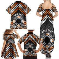Personalised Aotearoa Niho Taniwha Motif Family Matching Summer Maxi Dress and Hawaiian Shirt Gold Style LT9 - Polynesian Pride