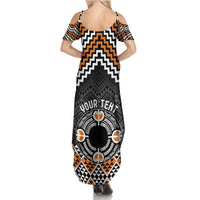 Personalised Aotearoa Niho Taniwha Motif Family Matching Summer Maxi Dress and Hawaiian Shirt Gold Style LT9 - Polynesian Pride