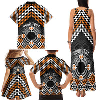 Personalised Aotearoa Niho Taniwha Motif Family Matching Tank Maxi Dress and Hawaiian Shirt Gold Style LT9 - Polynesian Pride