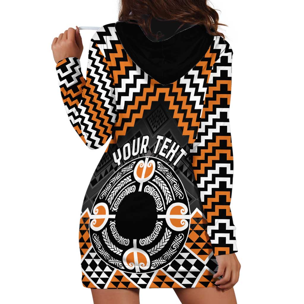 Personalised Aotearoa Niho Taniwha Motif Hoodie Dress Gold Style LT9 - Polynesian Pride
