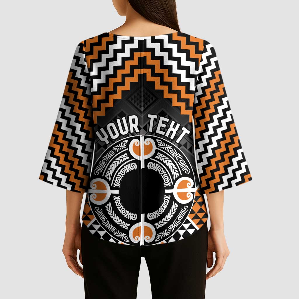 Personalised Aotearoa Niho Taniwha Motif Kimono Sleeve Blouse Gold Style - Polynesian Pride
