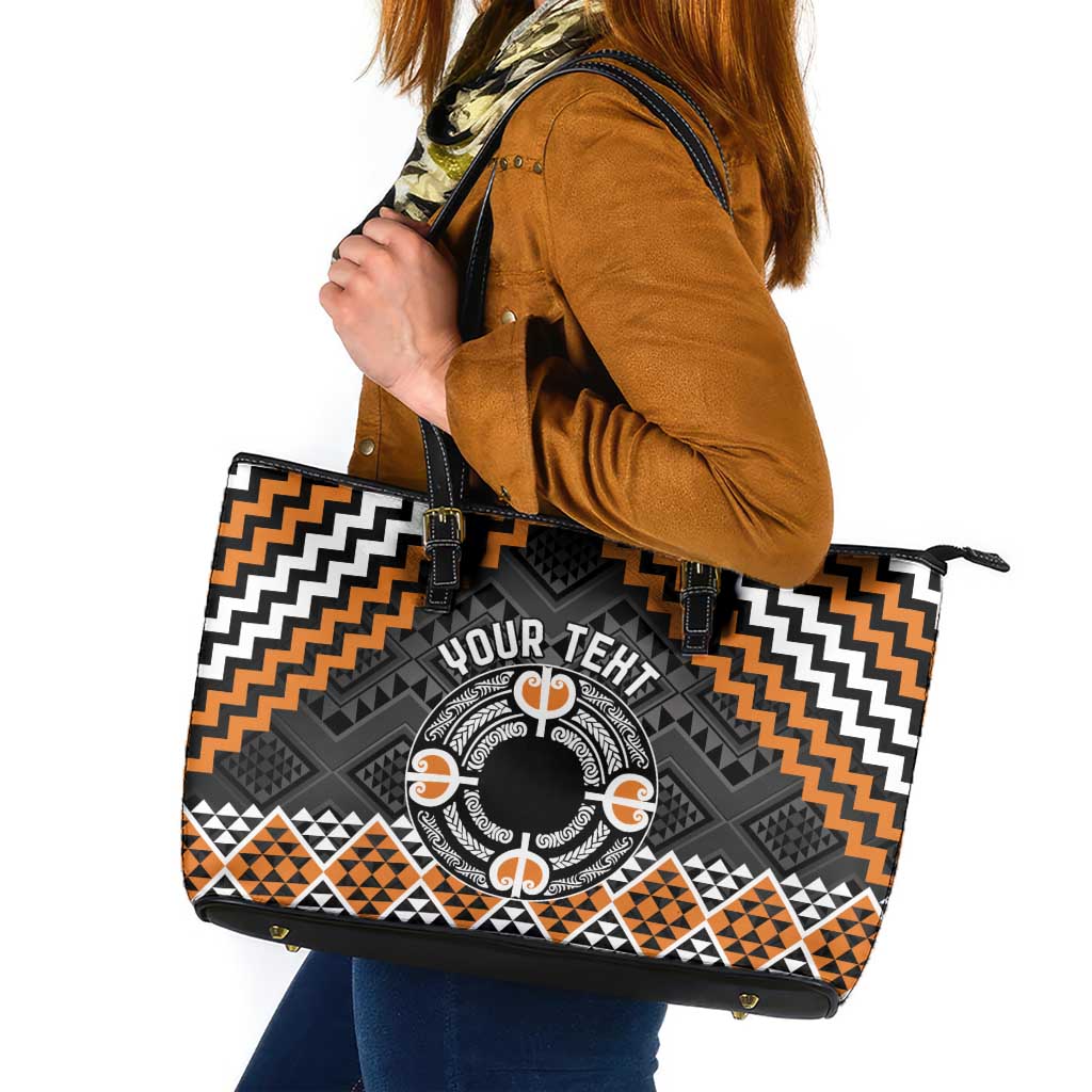 Personalised Aotearoa Niho Taniwha Motif Leather Tote Bag Gold Style LT9 Gold - Polynesian Pride