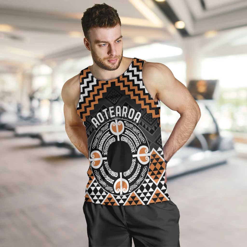 Personalised Aotearoa Niho Taniwha Motif Men Tank Top Gold Style LT9 Gold - Polynesian Pride