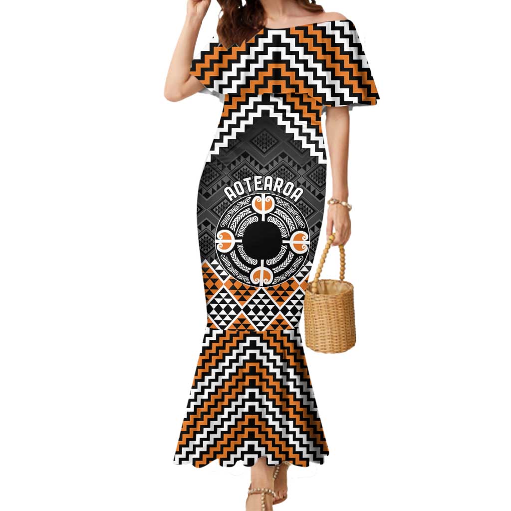 Personalised Aotearoa Niho Taniwha Motif Mermaid Dress Gold Style LT9 Women Gold - Polynesian Pride
