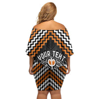 Personalised Aotearoa Niho Taniwha Motif Off Shoulder Short Dress Gold Style
