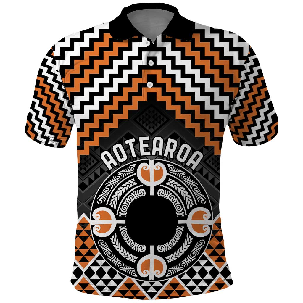 Personalised Aotearoa Niho Taniwha Motif Polo Shirt Gold Style