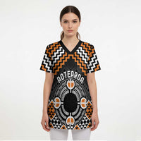 Personalised Aotearoa Niho Taniwha Motif Scrub Top Gold Style - Polynesian Pride