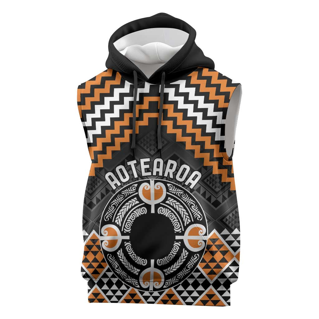 Personalised Aotearoa Niho Taniwha Motif Sleeveless Hoodie Gold Style LT9 Gold - Polynesian Pride