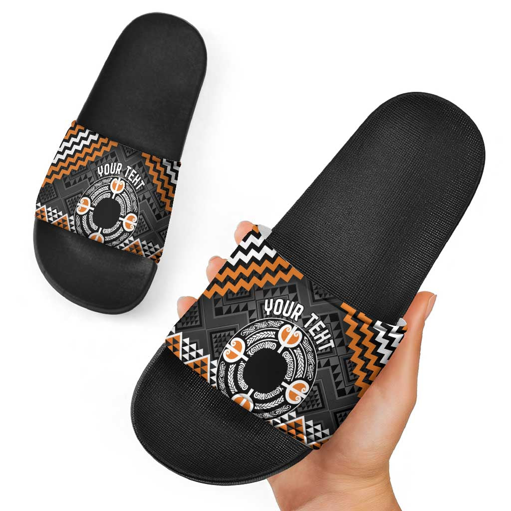 Personalised Aotearoa Niho Taniwha Motif Slide Sandals Gold Style - Polynesian Pride
