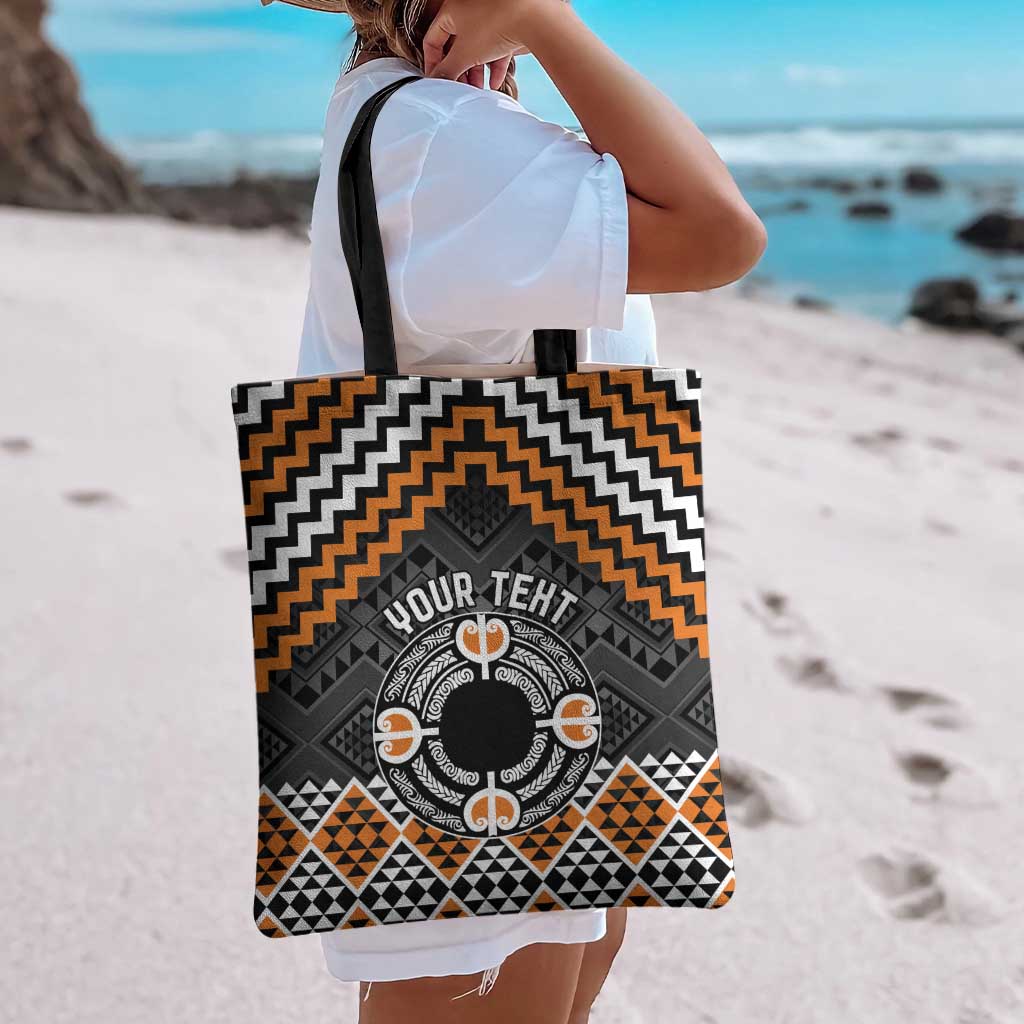 Personalised Aotearoa Niho Taniwha Motif Tote Bag Gold Style LT9 - Polynesian Pride