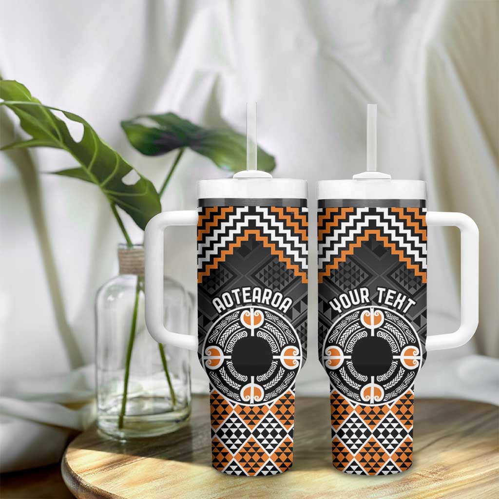 Personalised Aotearoa Niho Taniwha Motif Tumbler With Handle Gold Style