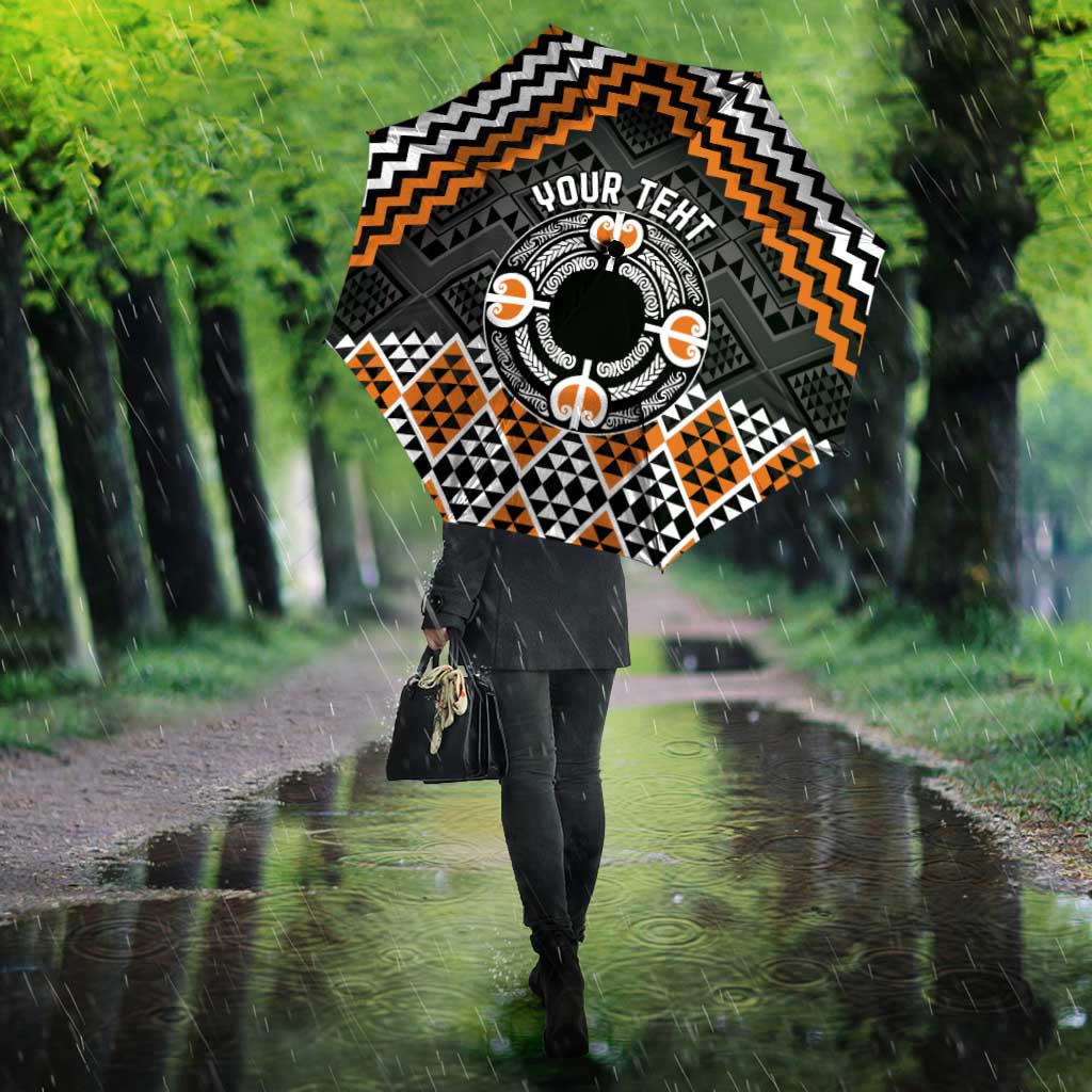 Personalised Aotearoa Niho Taniwha Motif Umbrella Gold Style - Polynesian Pride
