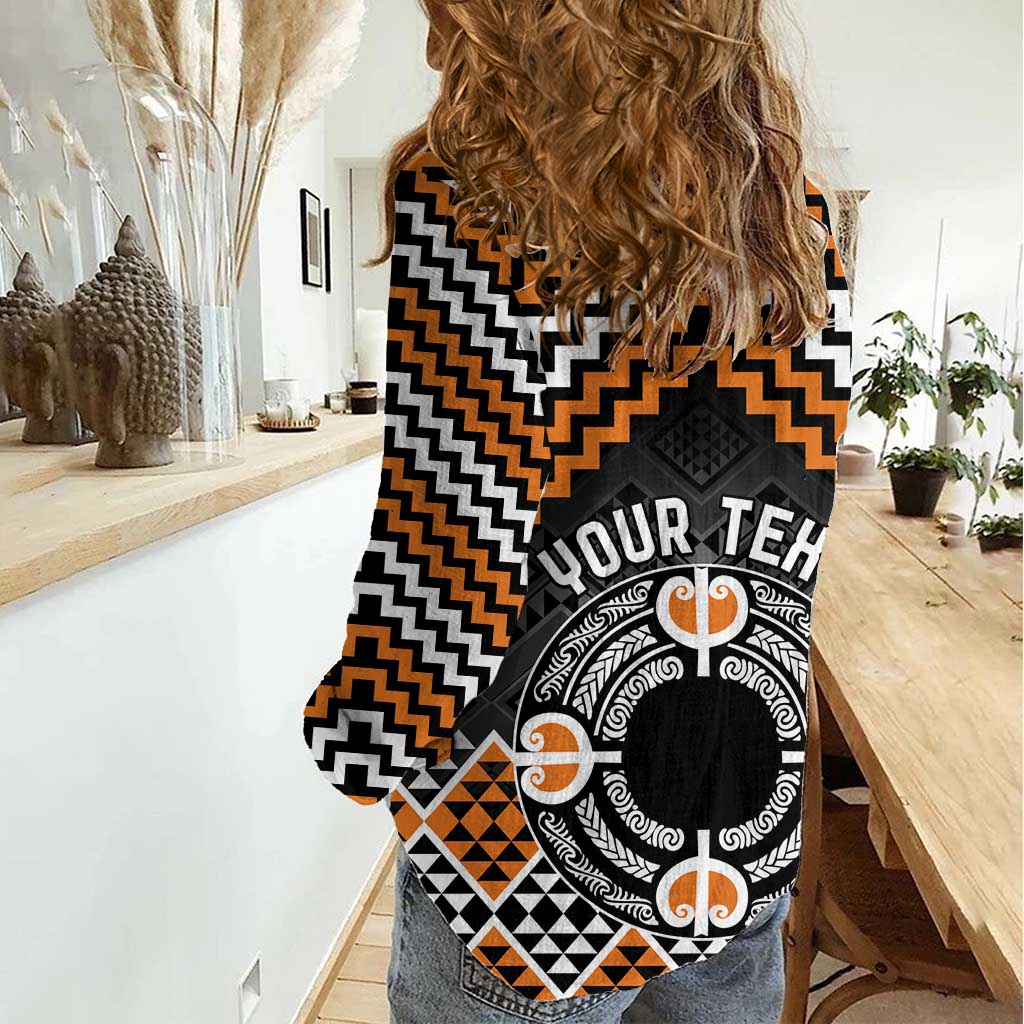 Personalised Aotearoa Niho Taniwha Motif Women Casual Shirt Gold Style