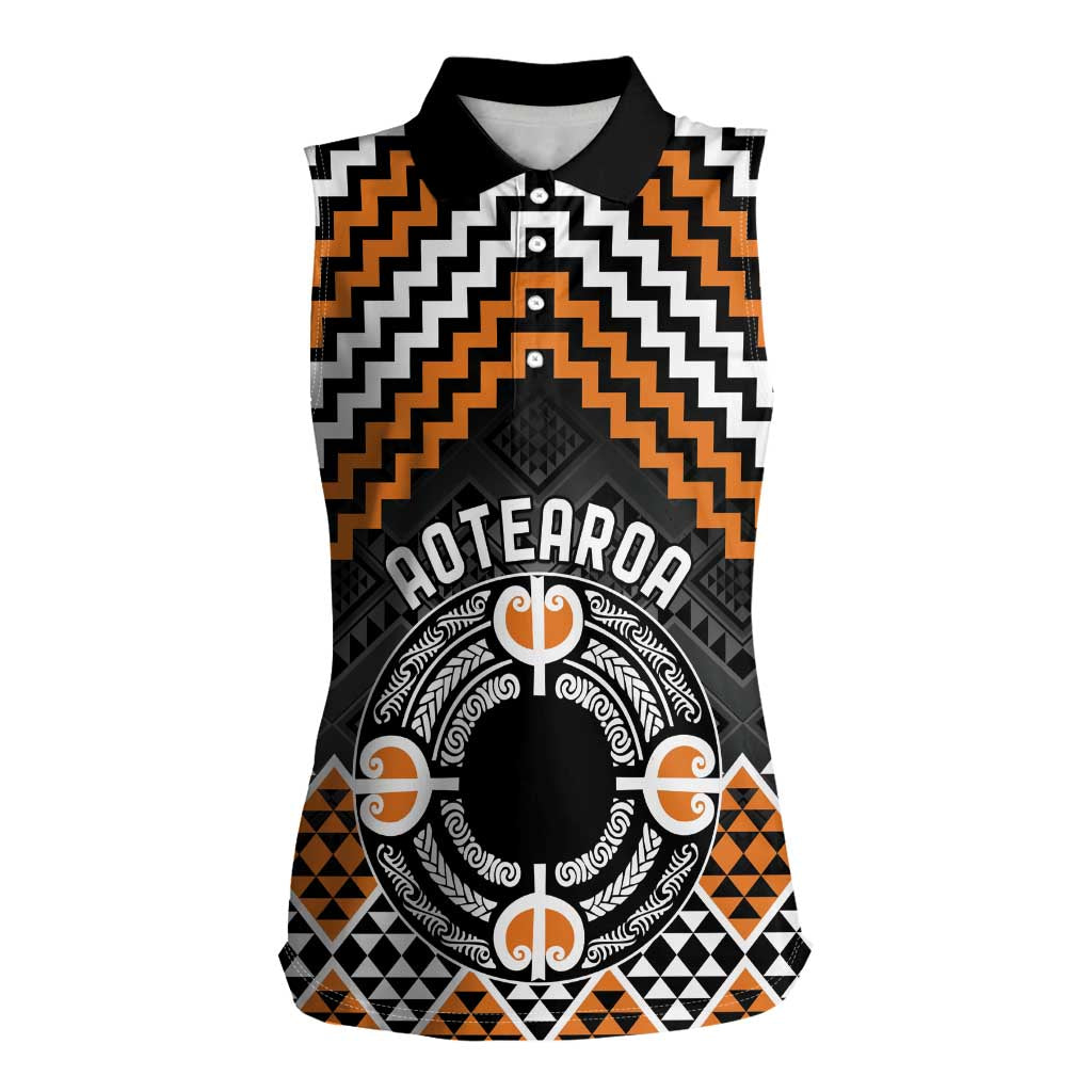 Personalised Aotearoa Niho Taniwha Motif Women Sleeveless Polo Shirt Gold Style LT9 Female Gold - Polynesian Pride