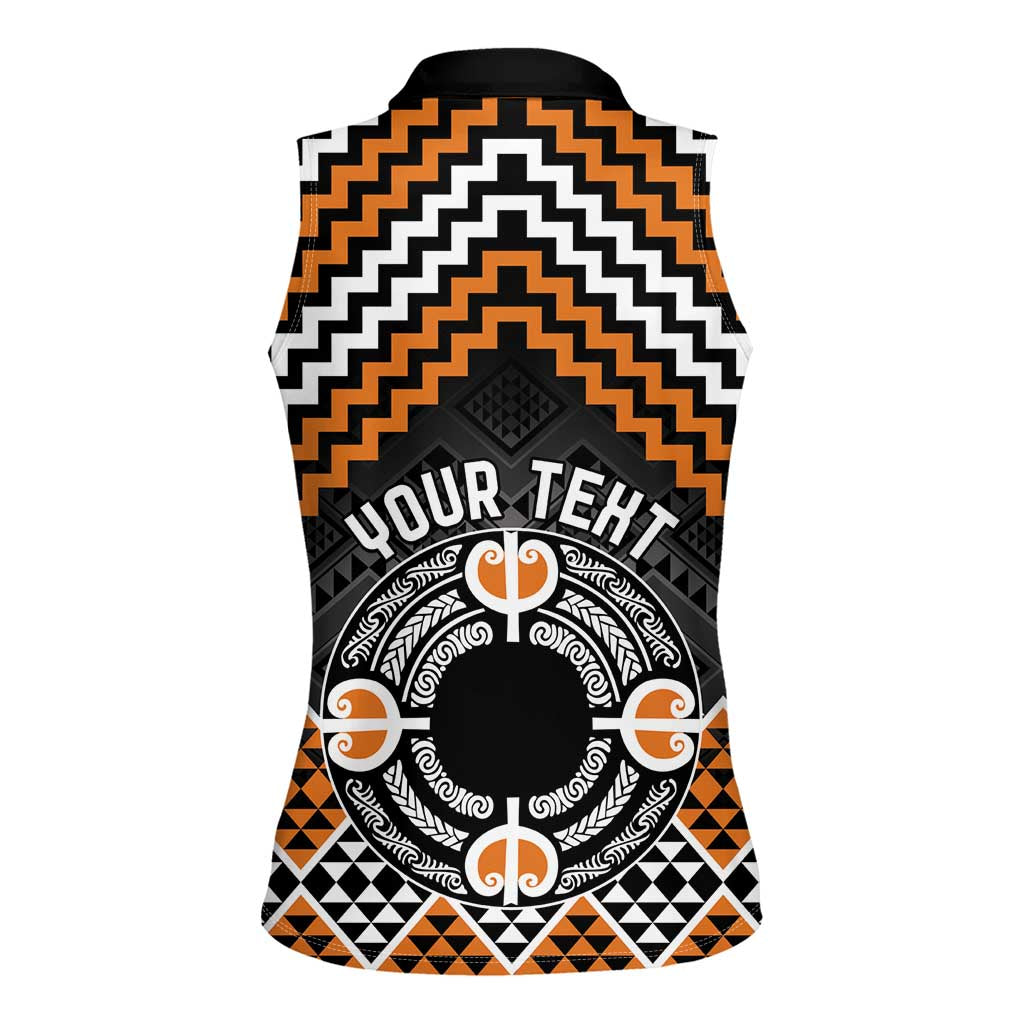 Personalised Aotearoa Niho Taniwha Motif Women Sleeveless Polo Shirt Gold Style