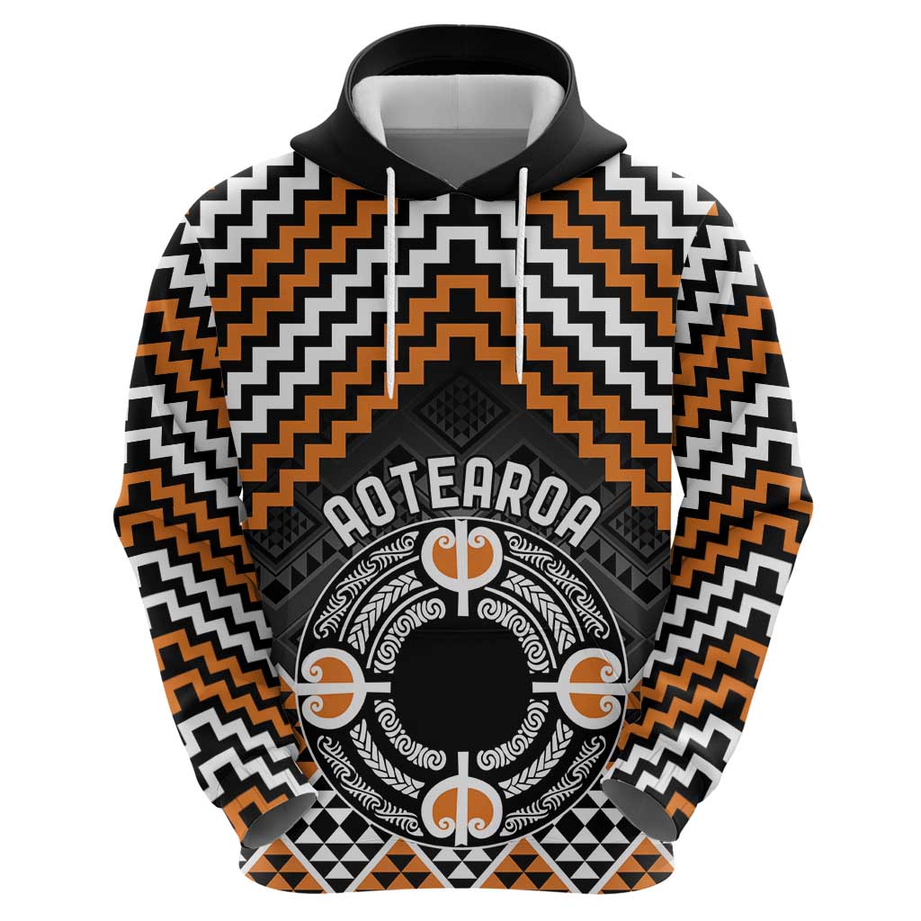 Personalised Aotearoa Niho Taniwha Motif Zip Hoodie Gold Style