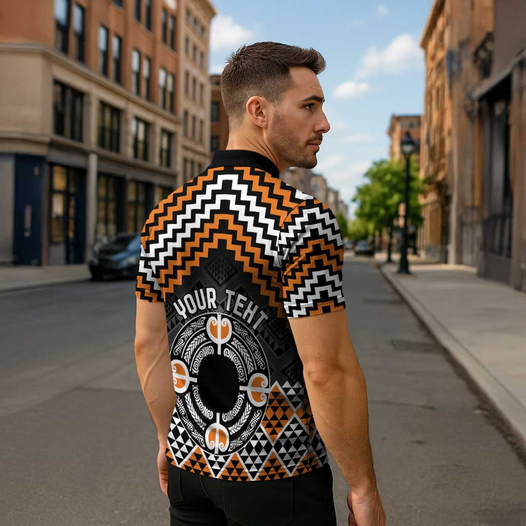 Personalised Aotearoa Niho Taniwha Motif Zipper Polo Shirt Gold Style - Polynesian Pride