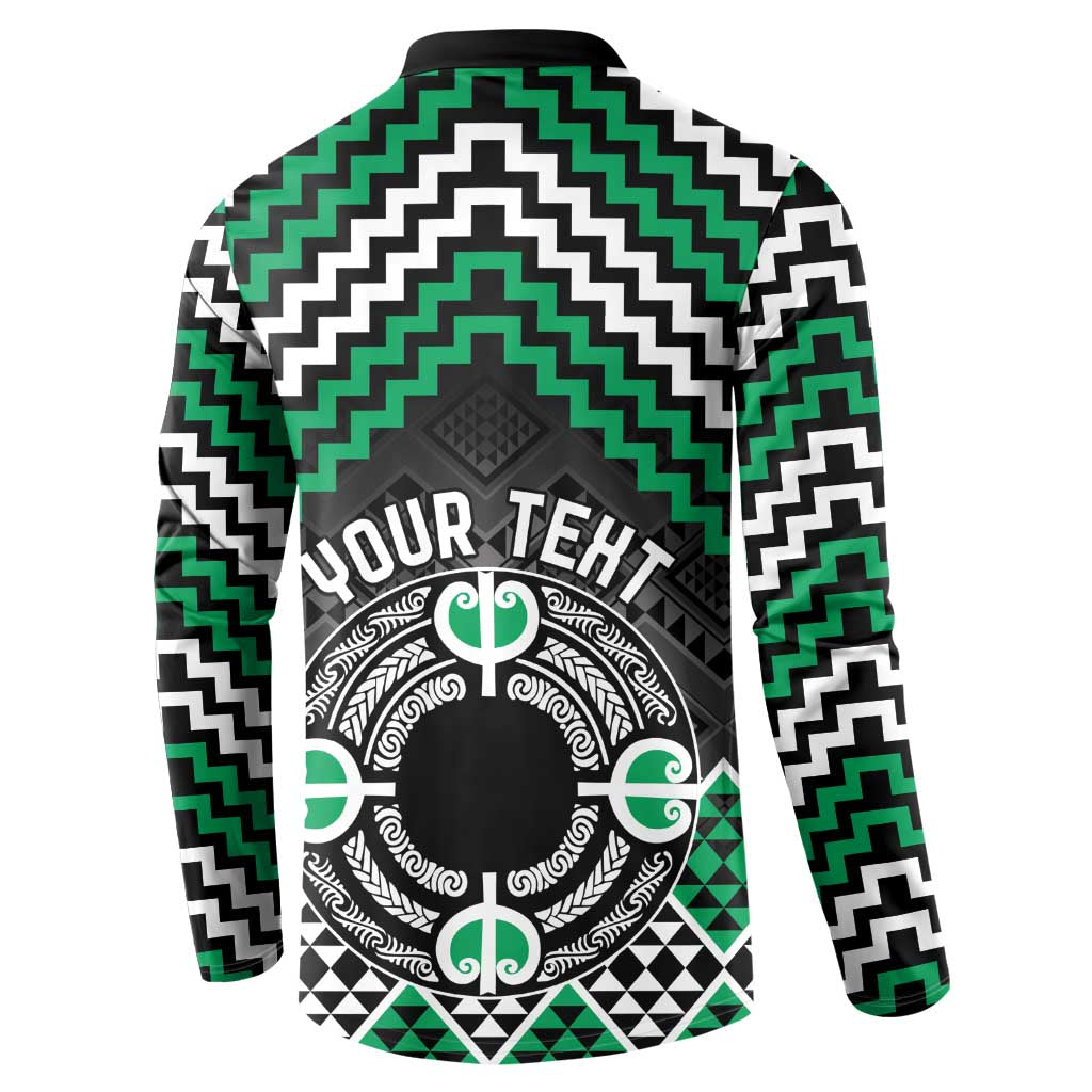 Personalised Aotearoa Niho Taniwha Motif Button Sweatshirt Green Style