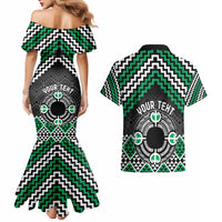 Personalised Aotearoa Niho Taniwha Motif Couples Matching Mermaid Dress and Hawaiian Shirt Green Style LT9 - Polynesian Pride